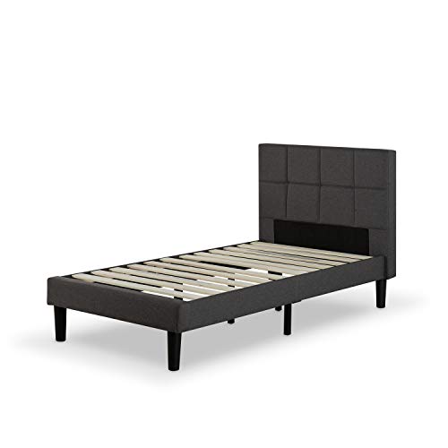 ZINUS, Zinus Grey Upholstered Square Stitched Platform Bed Frame| Wood Slat Support | for Adults, Kids, Teenagers | Easy Assembly | Single