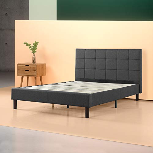 ZINUS, Zinus Upholstered Square Stitched Platform Bed/Mattress Foundation/Easy Assembly/Strong Wood Slat Support, Grey, Double