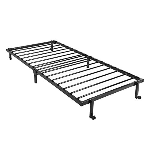 setsail, setsail Single Folding Bed 3FT Metal Bed Frame Portable Bed Base Guest Bed with 4 Wheels Fits for 90 * 190 cm Mattress Black
