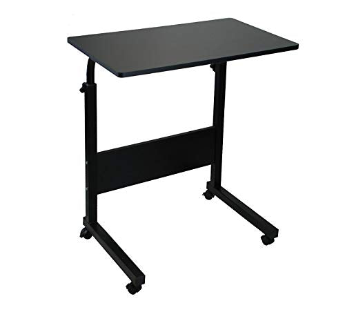 simpahome, simpahome Height Adjustable Mobile Table Workstation Laptop Overbed Multi Table with Metal Frame & Rolling Castors - Black