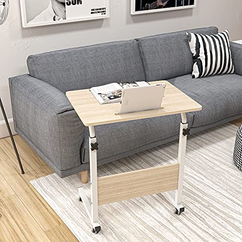 soges, soges Adjustable Lap Table with Slot Mobile Laptop Computer Stand Bedside Table Portable Side Table for Bed Sofa, White Maple 05#3-60MP