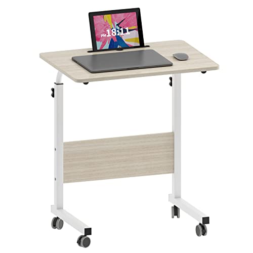 soges, soges Adjustable Lap Table with Slot Mobile Laptop Computer Stand Bedside Table Portable Side Table for Bed Sofa, White Maple 05#3-60MP