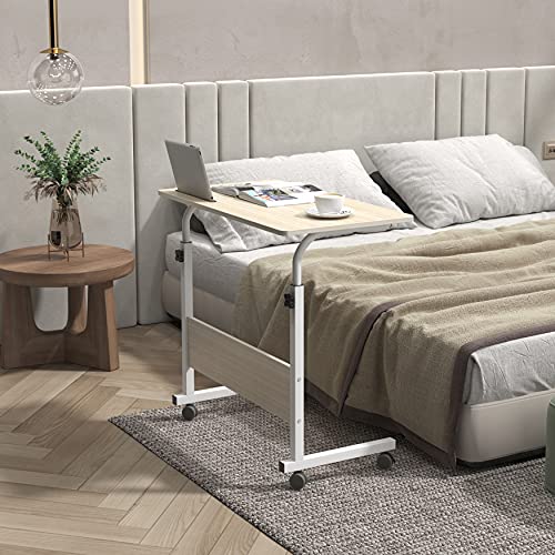 soges, soges Adjustable Lap Table with Slot Mobile Laptop Computer Stand Bedside Table Portable Side Table for Bed Sofa, White Maple 05#3-80MP