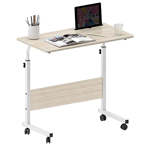 soges, soges Adjustable Lap Table with Slot Mobile Laptop Computer Stand Bedside Table Portable Side Table for Bed Sofa, White Maple 05#3-80MP
