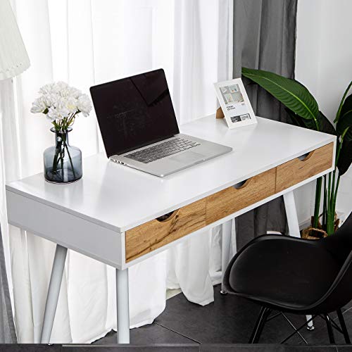 soges, soges Computer Desk Home Office Desk 110x50cm Study Writing Desk with 3 Drawers, GCBG1016-FJGS