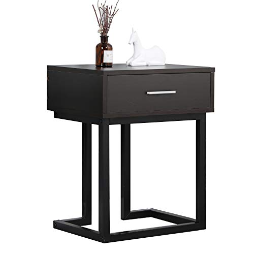 sogesfurniture, sogesfurniture Bedside Table Cabinet Nightstand End Side Table with Storage Drawer, Black Metal Frame, for Living Room