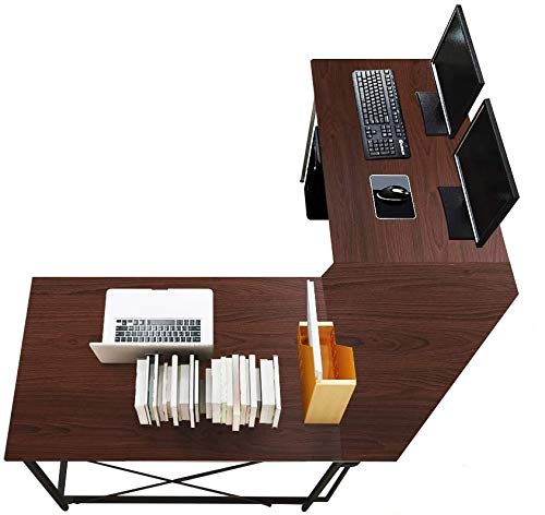 sogesfurniture, sogesfurniture Computer Desk L-Shaped Corner Desk Computer Workstation Large PC Laptop Table Study Table Gaming Desk for Home and Office, 150 + 150CM, Walnut LD-Z01WA-BH