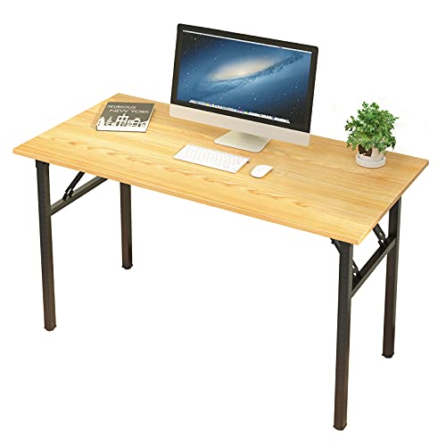 sogesfurniture, sogesfurniture Folding Table Office Study Writing Desk Workstation Dining Table, No Install Needed, 120x60x75cm, Teak&Black BHEU-LP-AC5YB-120