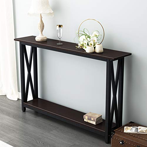 sogesfurniture, sogesfurniture Vintage Wooden Console Table Entryway Table with Shelf Storage and Solid Metal Frame, Stable Side Table for Hallway