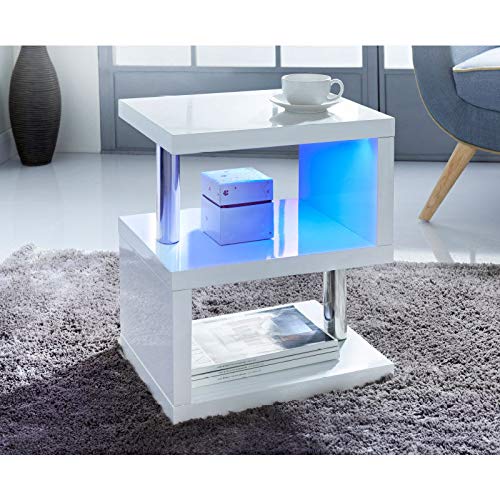 spot on dealz, spot on dealz High Gloss 2 Tier Side/Coffee Table With LED Light Stunning Modern Look With Steel Tubes Living Room Decor-White