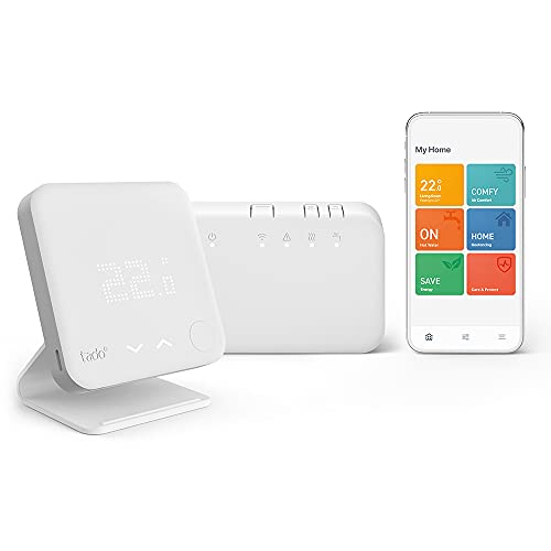 tado°, tado° Starter Kit - Wireless Smart Thermostat V3+ Incl. Programmer with Hot Water Control incl. Fitting Stand, Designed in Germany