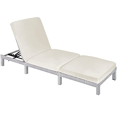 TecTake, tectake 403685 Rattan day bed sun lounger recliner garden furniture (Light Grey)