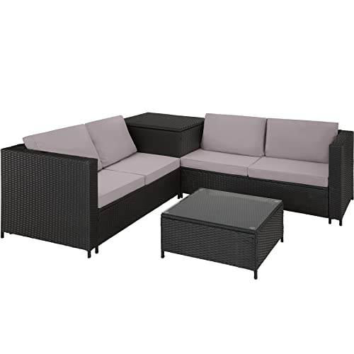 TecTake, tectake 800678 Rattan garden furniture lounge set | Outdoor weather-resistant corner sofa patio set made of polyrattan | Comfortable