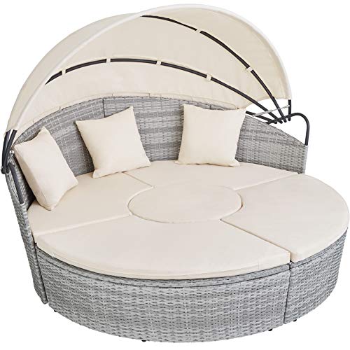 TecTake, tectake 800718 Poly Rattan Sun Island with Foldable Sun Canopy, Free to Grouping Elements, Includes Seat and Back Cushion