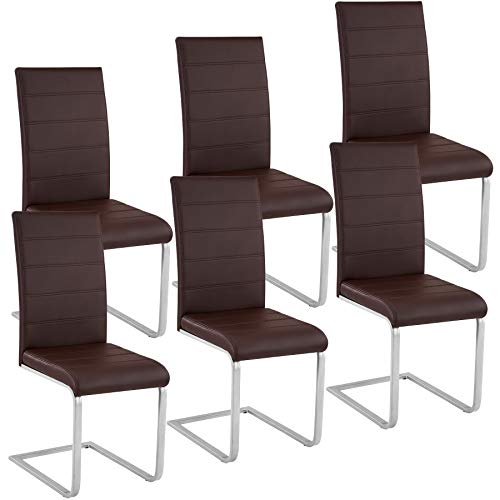 TecTake, tectake 800810 Set of 6 Dining Cantilever Chairs, for Dining Room (Brown)