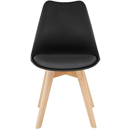 TecTake, tectake 800852 Dinning Chairs in Scandinavian Design, Stable with Solid Wood Legs and Padded Seat, (Black)