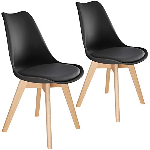 TecTake, tectake 800852 Dinning Chairs in Scandinavian Design, Stable with Solid Wood Legs and Padded Seat, (Black)