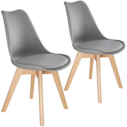TecTake, tectake 800852 Dinning Chairs in Scandinavian Design, Stable with Solid Wood Legs and Padded Seat, (Grey)