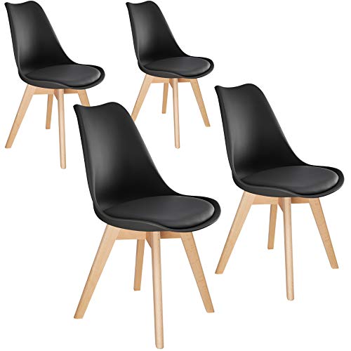 TecTake, tectake 800853 Dinning Chairs in Scandinavian Design, Stable with Solid Wood Legs and Padded Seat (Black)