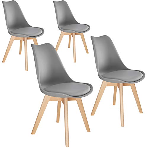 TecTake, tectake 800853 Dinning Chairs in Scandinavian Design, Stable with Solid Wood Legs and Padded Seat (Gray)