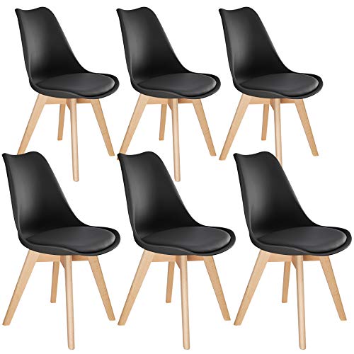TecTake, tectake 800854 Dinning Chairs in Scandinavian Design, Stable with Solid Wood Legs and Padded Seat (Black)