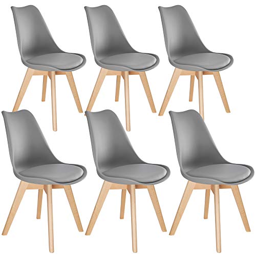 TecTake, tectake 800854 Dinning Chairs in Scandinavian Design, Stable with Solid Wood Legs and Padded Seat (Gray)