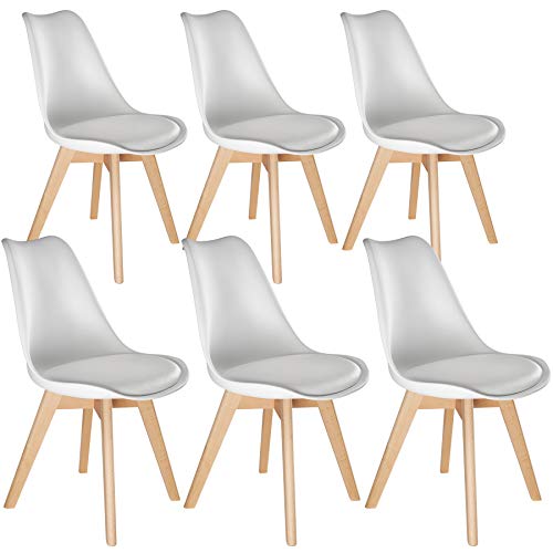 TecTake, tectake 800854 Dinning Chairs in Scandinavian Design, Stable with Solid Wood Legs and Padded Seat (White)