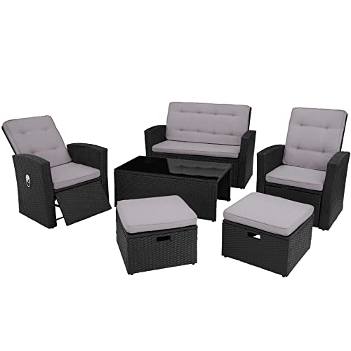 TecTake, tectake 801040 Garden rattan furniture set | Outdoor 6 seater polyrattan coffee table and chairs | Patio sofa