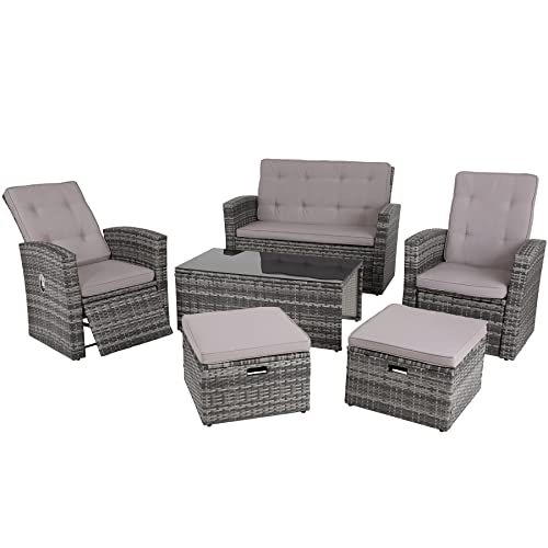 TecTake, tectake 801040 Garden rattan furniture set | Outdoor 6 seater polyrattan coffee table and chairs | Patio