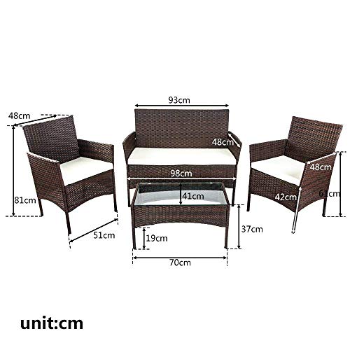 topever, topever 4 Pieces Outdoor Patio Furniture Sets Rattan Chair Wicker Set, Outdoor Indoor Use Backyard Porch Garden Poolside Balcony Furniture