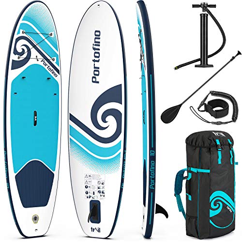 trail outdoor leisure, trail outdoor leisure Portofino Inflatable Paddle Board, 10ft x 33" x 4.75", All Round SUP, Complete Beginners Set With Backpack, Oar, Pump