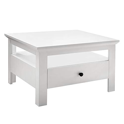 trendteam smart living, trendteam smart living Coffee Table Baxter 70 x 46 x 7 cm White with Drawer and Storage Area, wood materials, One Size