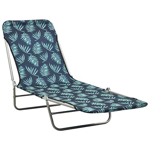 vidaXL, vidaXL 2X Folding Sun Loungers Outdoor Seating Furniture Garden Day Bed Camping Beach Recliner Lounge Chair Sunbed Steel and Fabric Leaf Pattern