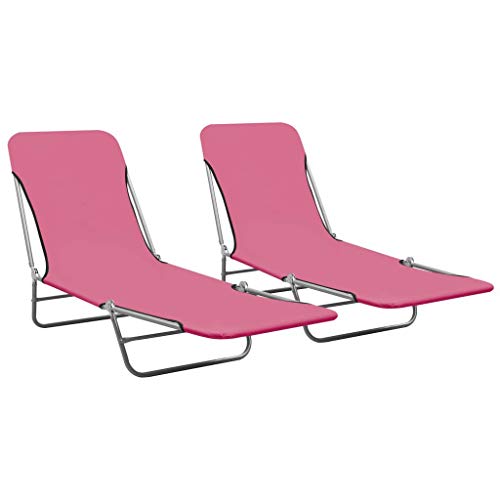 vidaXL, vidaXL 2X Folding Sun Loungers Outdoor Seating Furniture Reclining Garden Day Bed Camping Beach Recliner Lounge Chair Sunbed Steel