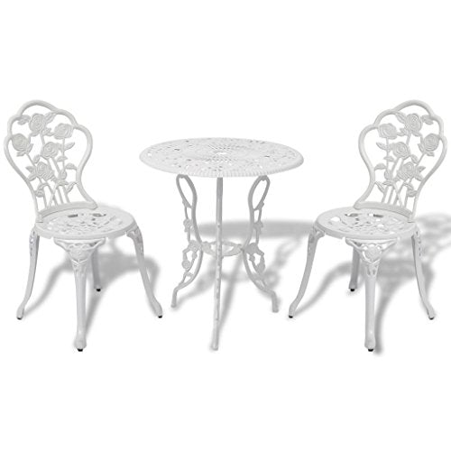 vidaXL, vidaXL 3 Piece Bistro Set White Cast Aluminium Garden Furniture Table Chair