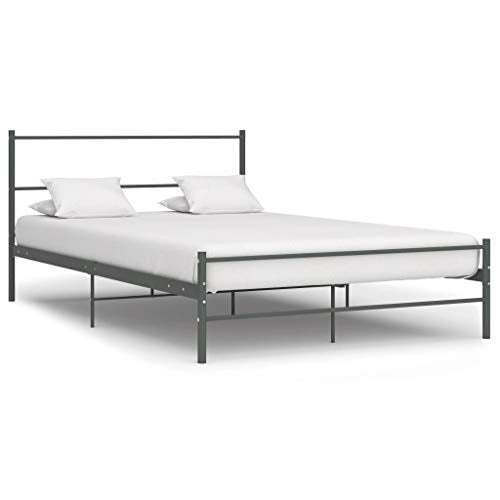 vidaXL, vidaXL Bed Frame Double Solid Base Bedroom Furniture Grey Metal 140x200cm
