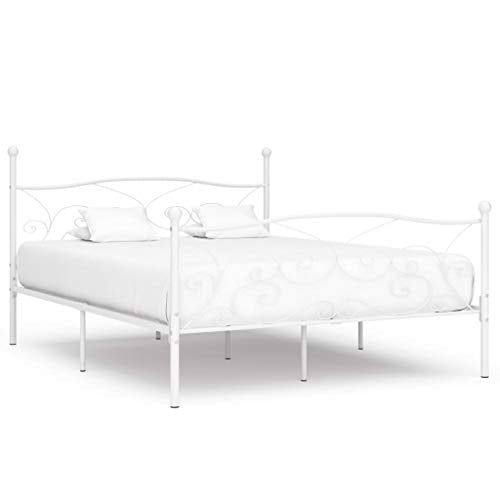 vidaXL, vidaXL Bed Frame with Slatted Base Double Bedroom Sleeping Furniture White Metal 6FT Super King