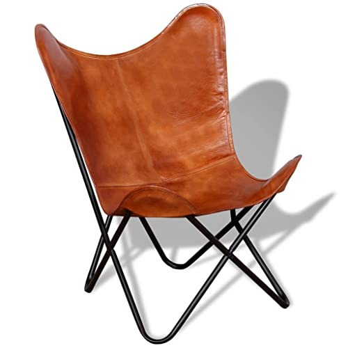 vidaXL, vidaXL Butterfly Chair Armchair Sleeper Chair Leather Butterfly Chair Home Indoor Living Room Bedroom Furniture Brown Real Leather