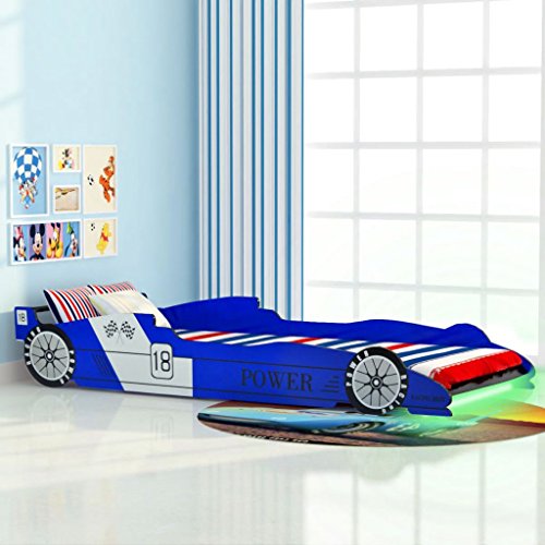 vidaXL, vidaXL Children's LED Race Car Bed Blue Kids Toddler Home Furniture Cot Crib