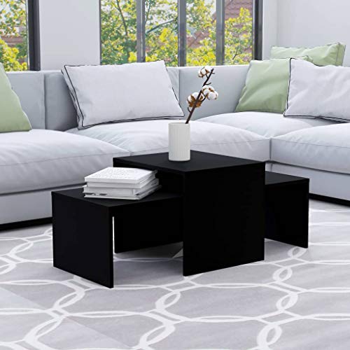 vidaXL, vidaXL Coffee Table Set Home Interior Living Room Furniture Accent Side Tea Couch Sofa Laptop Nesting Stand Black 100x48x40cm Chipboard