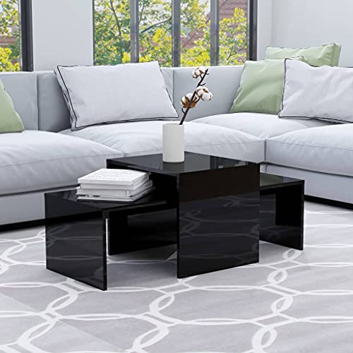 vidaXL, vidaXL Coffee Table Set Home Interior Living Room Furniture Accent Side Tea Couch Sofa Laptop Nesting Stand High Gloss Black
