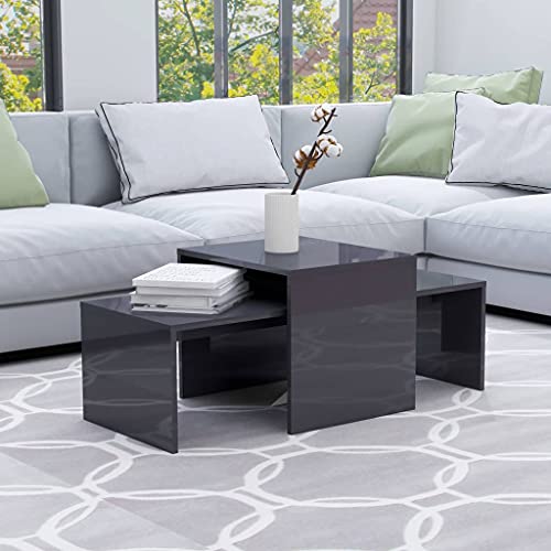 vidaXL, vidaXL Coffee Table Set Home Interior Living Room Furniture Accent Side Tea Couch Sofa Laptop Nesting Stand High Gloss Grey