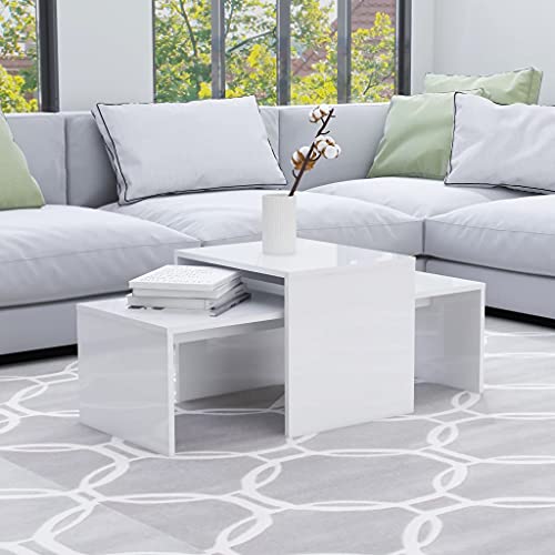vidaXL, vidaXL Coffee Table Set Home Interior Living Room Furniture Accent Side Tea Couch Sofa Laptop Nesting Stand High Gloss White