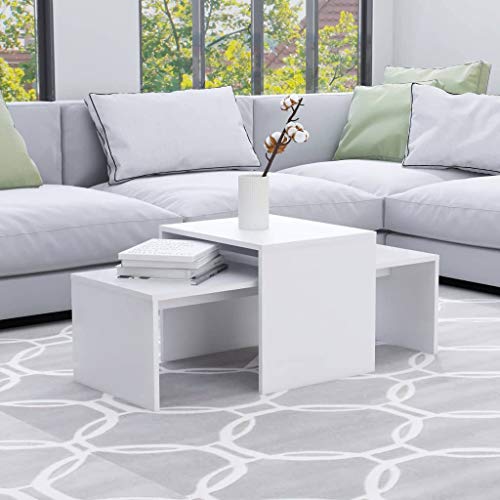 vidaXL, vidaXL Coffee Table Set Home Interior Living Room Furniture Accent Side Tea Couch Sofa Laptop Nesting Stand White 100x48x40cm Chipboard