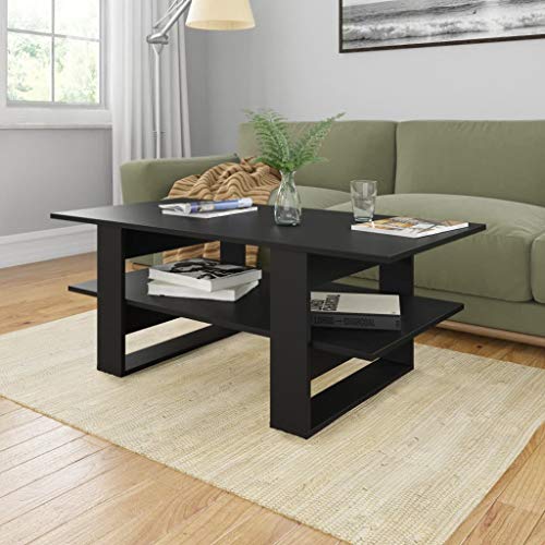vidaXL, vidaXL Coffee Table with a Shelf End Side Telephone Small Sofa Tea Table Accent Table Living Room Furniture Home Office Chipboard Black