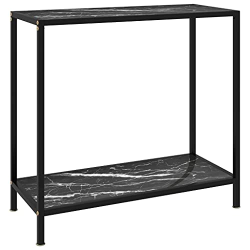 vidaXL, vidaXL Console Table Living Room Hallway Furniture Accent Side End Table Storage Shelf Console Hall Table Black 80 cm Tempered Glass