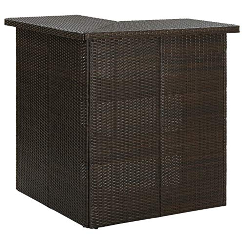 vidaXL, vidaXL Corner Bar Table Furniture Kitchen Dining Room Pub Bistro Counter Height Dinner Table with Storage Shelves Brown Poly Rattan