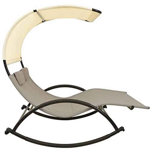 vidaXL, vidaXL Double Sun Lounger with Canopy Double Sunlounger Rocking Lounger Sunbed Daybed Outdoor Relax Comfort Steel Frame Taupe and Cream