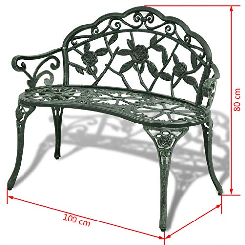 vidaXL, vidaXL Garden Bench 100cm Cast Aluminium Green Outdoor Patio Park Seat Chair