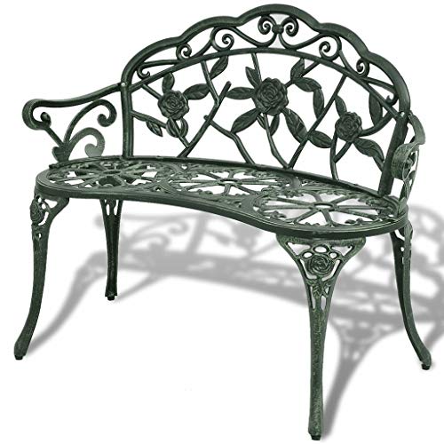vidaXL, vidaXL Garden Bench 100cm Cast Aluminium Green Outdoor Patio Park Seat Chair